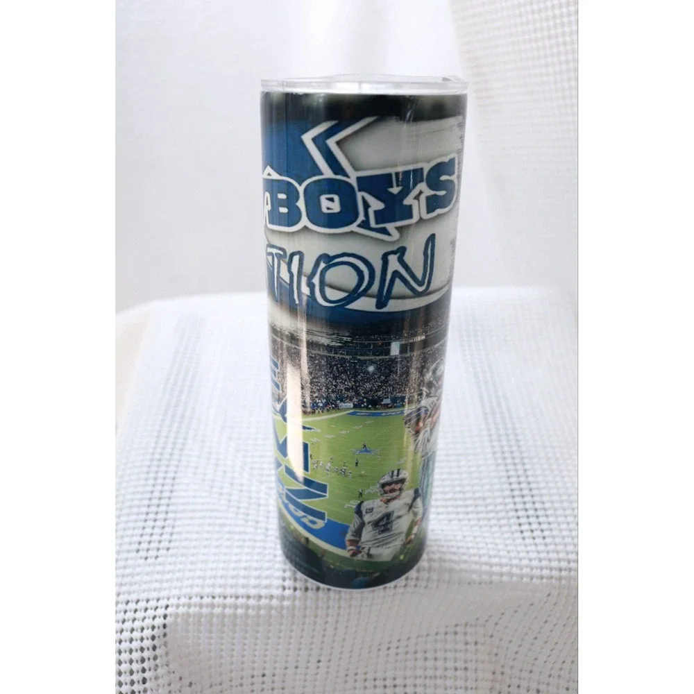 Dallas Cowboys Nation Football Tall Skinny Tumbler Cup w Lid 8 inch BPA Free